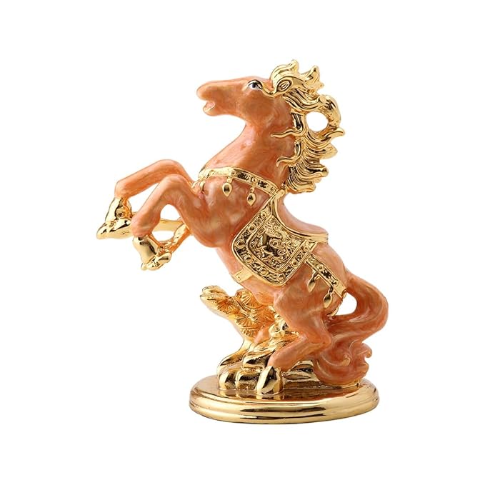 24K Gold Plated Horse Figurine with Pearl Enamel Decorative