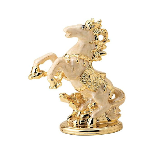 24K Gold Plated Horse Figurine with Pearl Enamel Decorative