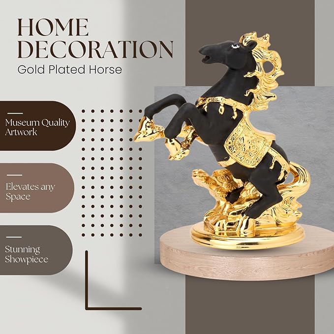 24K Gold Plated Horse Figurine with Pearl Enamel Decorative