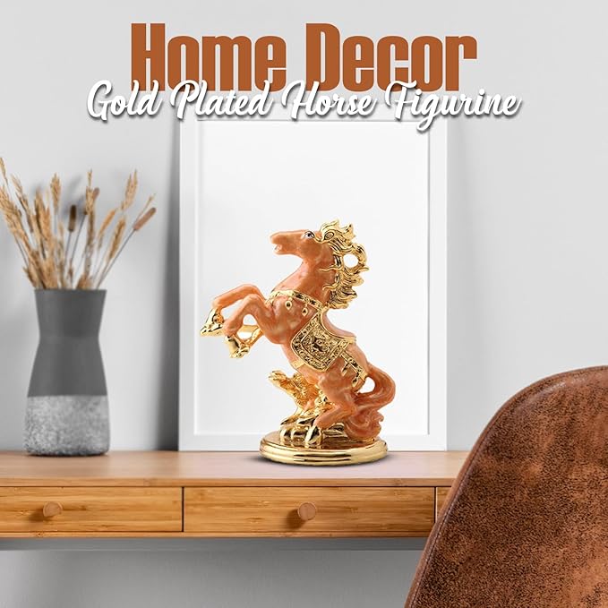 24K Gold Plated Horse Figurine with Pearl Enamel Decorative