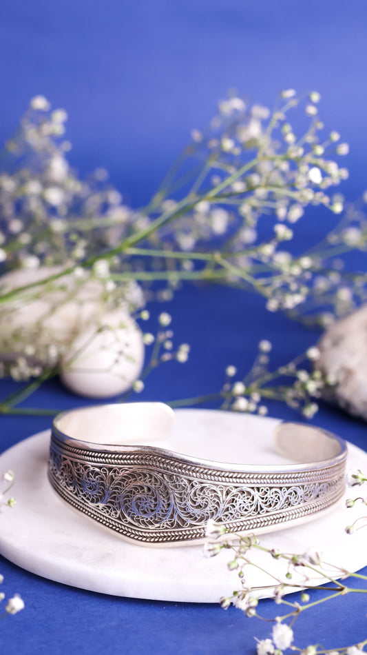 Pure Silver Boho Vibe Statement Bangle