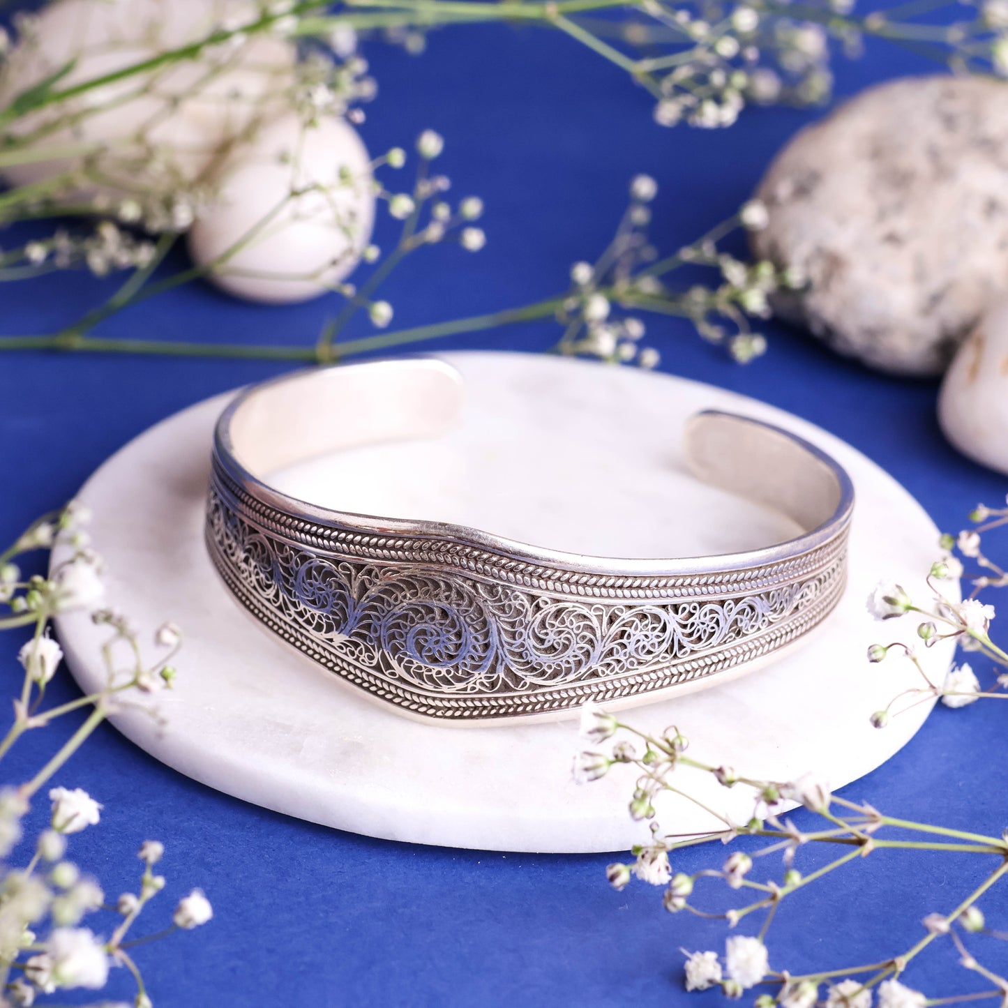 Pure Silver Boho Vibe Statement Bangle