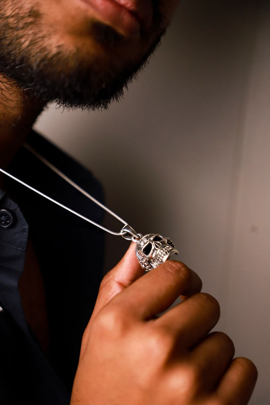 Silver Skull Pendant Gothic Statement Jewelry for Men