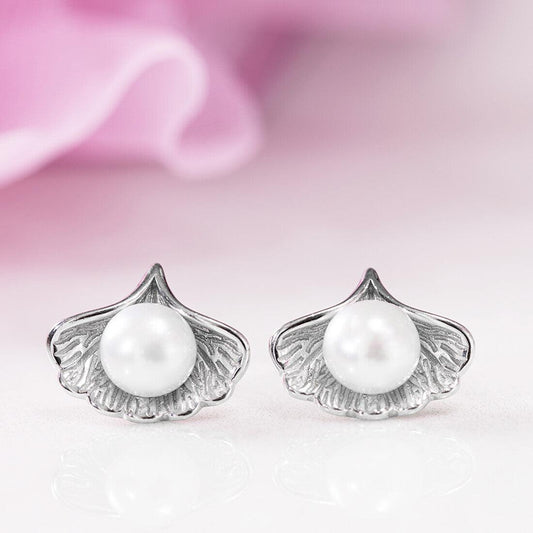Elegant Pure Silver Leaf Nose Stud with Real Pearl