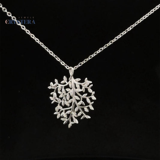 Sparkling Silver Leaf Pendant Necklace