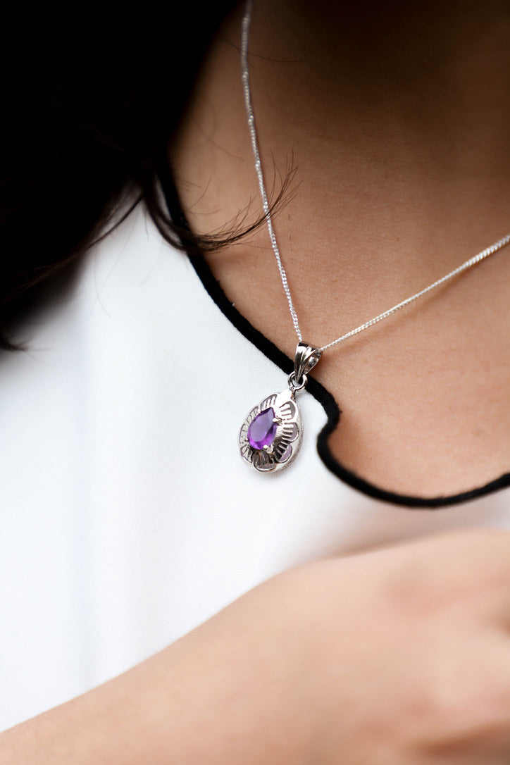 Amethyst Pendant with intricate design