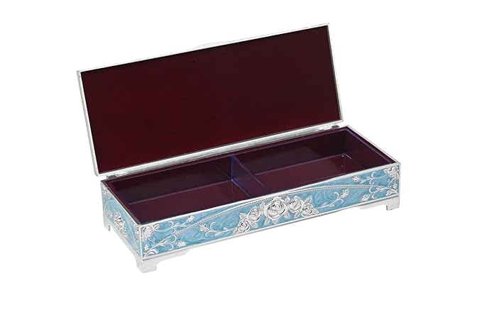 Peacock Inspired Enamel & Silver Plated Jewelry Box