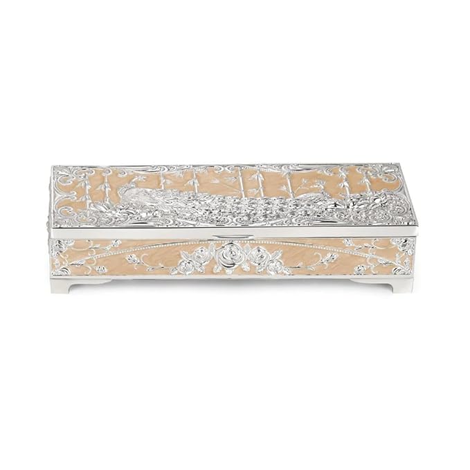 Peacock Inspired Enamel & Silver Plated Jewelry Box