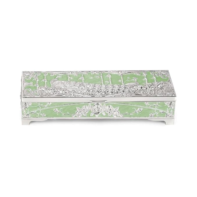 Peacock Inspired Enamel & Silver Plated Jewelry Box