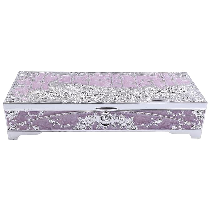 Peacock Inspired Enamel & Silver Plated Jewelry Box