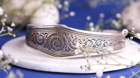 Pure Silver Boho Vibe Statement Bangle