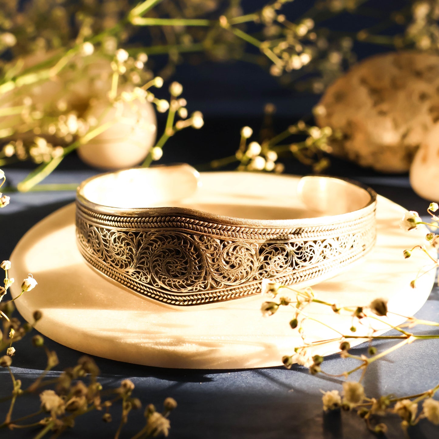Pure Silver Boho Vibe Statement Bangle