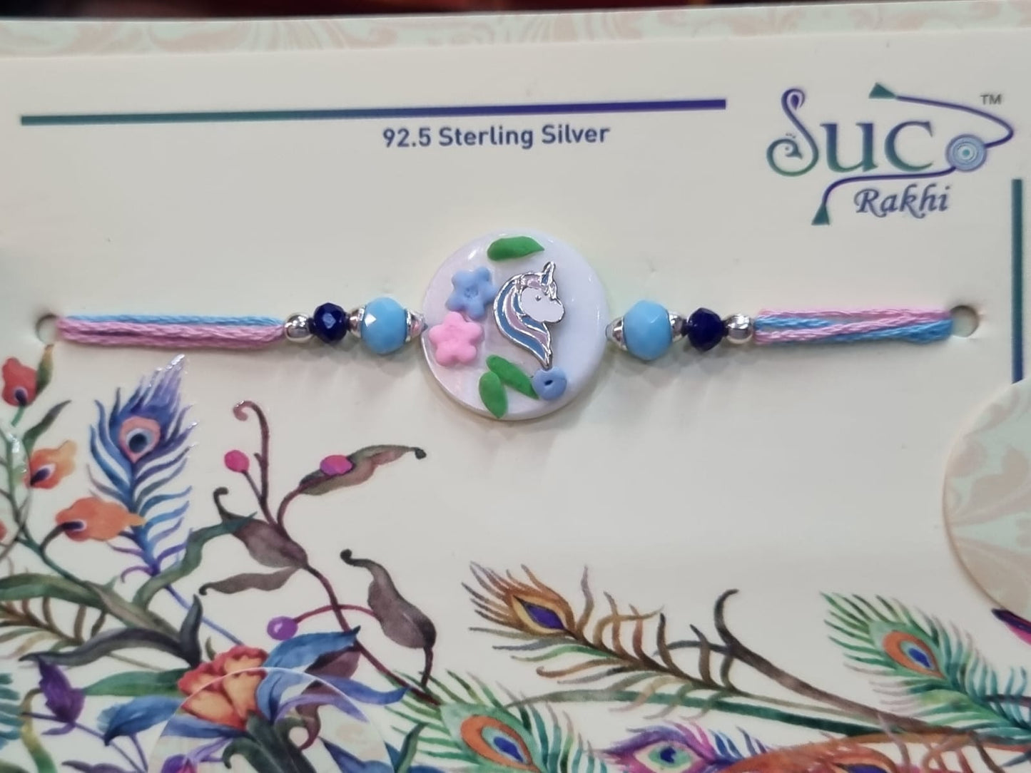 Handmade Sterling Silver Rakhi on clay base Rakhi for kids