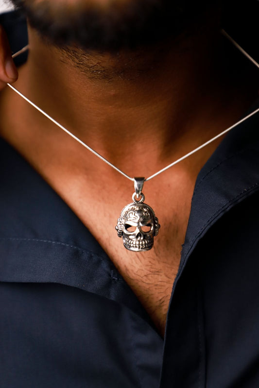 Silver Skull Pendant  Gothic Statement Jewelry for Men