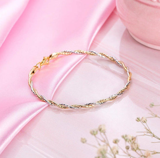 Tri Color Braided Bracelet Gold, Silver & Rose Gold Twist Jewelry