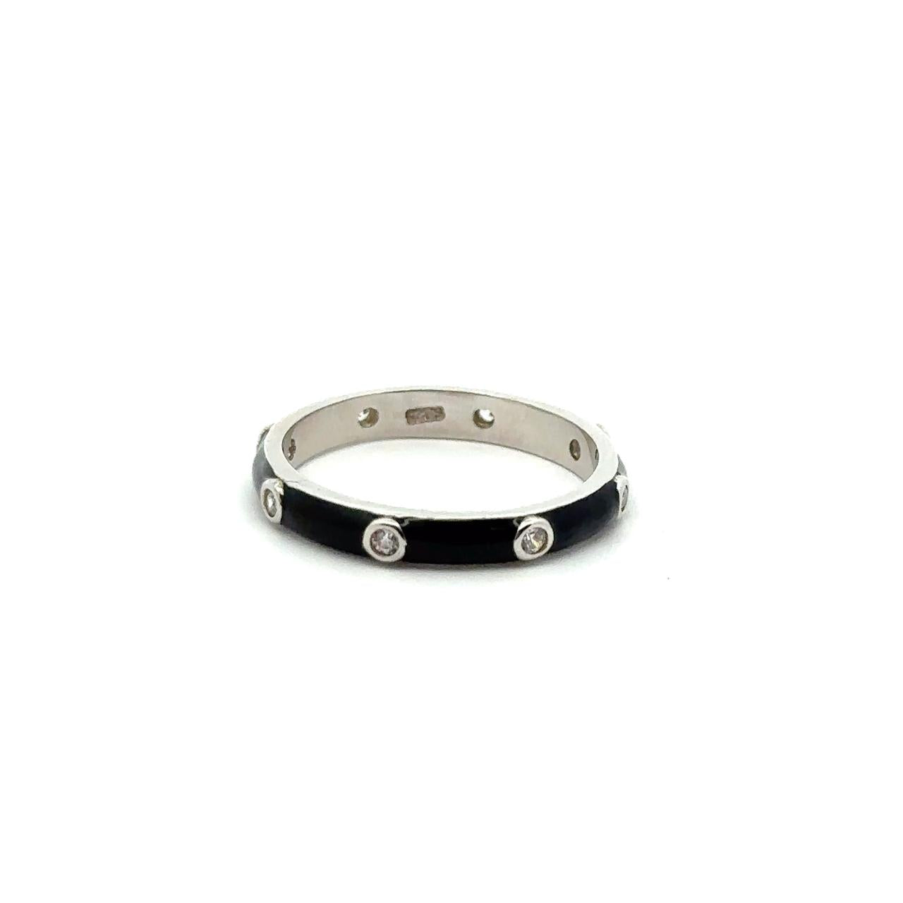 Black Enamel Band Ring with Crystal Accents