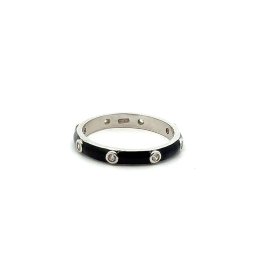 Black Enamel Band Ring with Crystal Accents