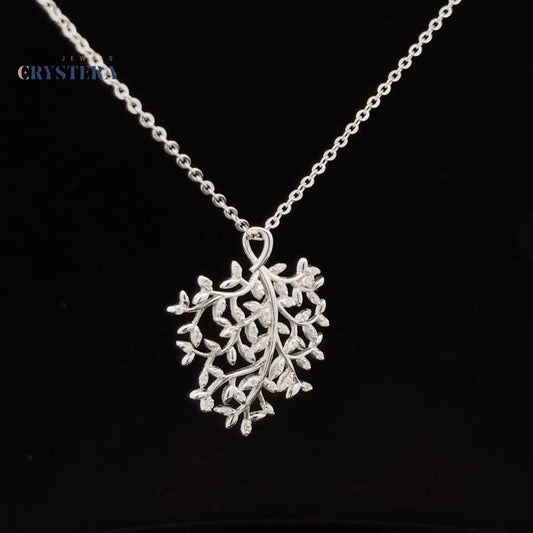 Sparkling Silver Leaf Pendant Necklace