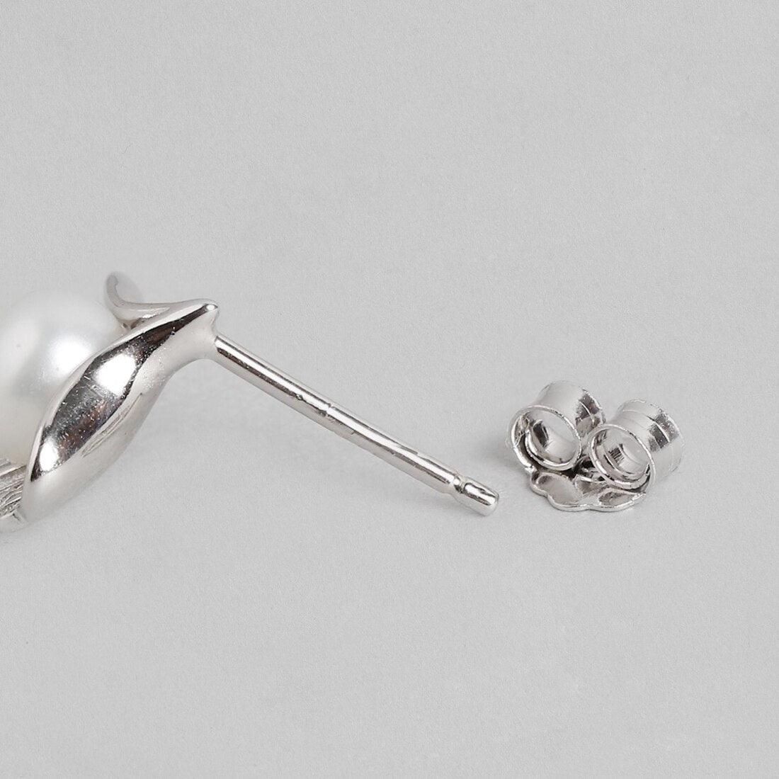 Elegant Pure Silver Leaf Nose Stud with Real Pearl